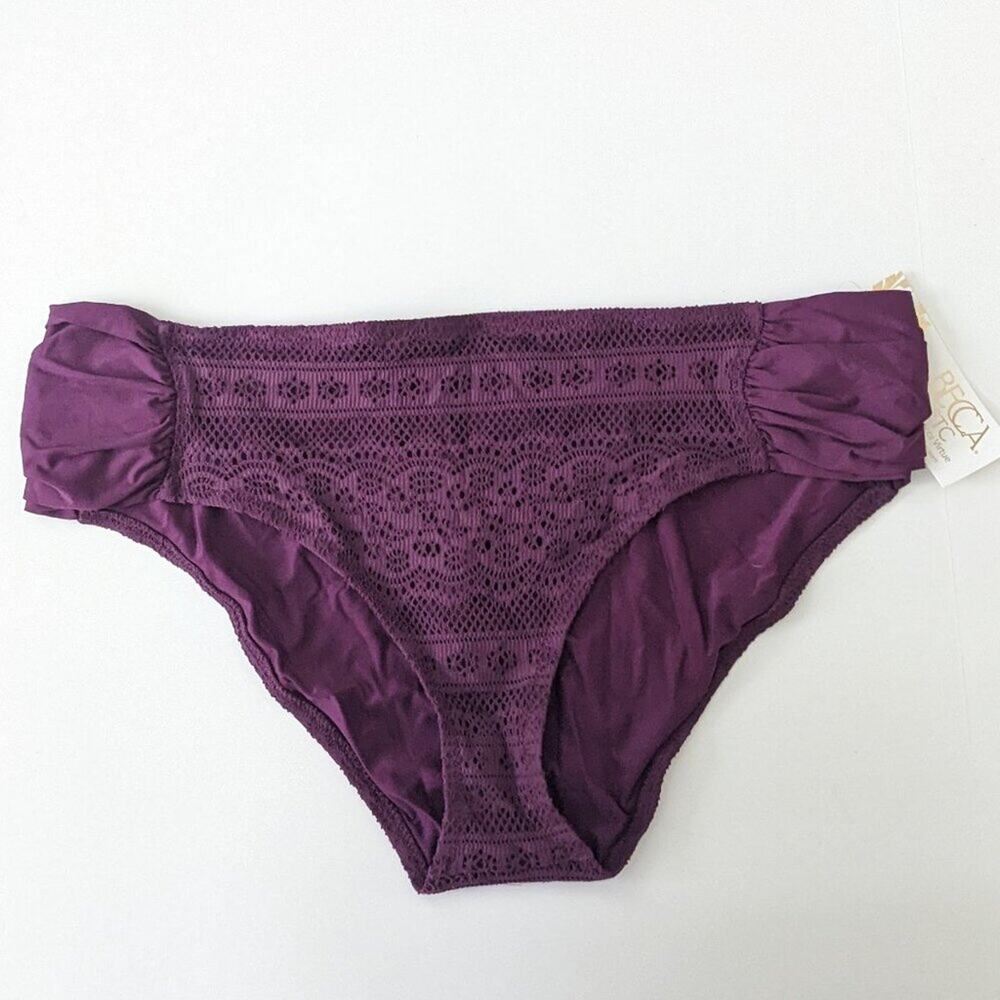 Becca Plus Size Crochet Hipster Bikini Bottom, Merlot, Women's 2X
